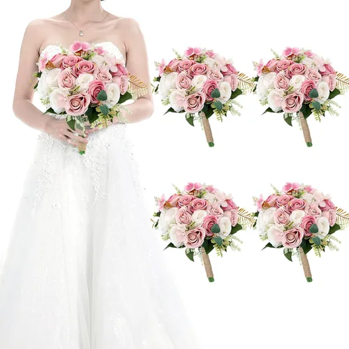 Vista 7 de Ramos para dama de honor para boda - Ramo de flores artificiales de 7 pulgadas para fiesta, ceremonia, aniversario, centros de mesa para mesa de Azul