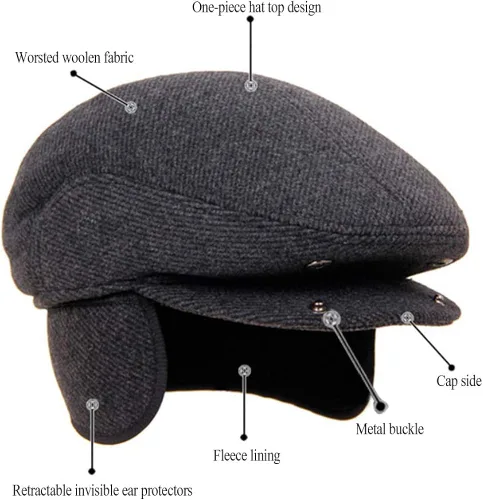 Vista 3 de MSFGJZM Gorra plana ajustable para hombre, para otoño, invierno, orejeras ajustables