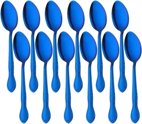 Vista 39 de Cucharas de sopa, cucharas redondas de acero inoxidable para caldo con borde de flor, juego de 12 piezas de acero inoxidable para café, azúcar