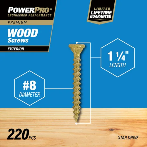 Vista 5 de Power Pro Tornillos de madera para exteriores de alta calidad, tornillos de cubierta multiusos #8 x 1-1/4 pulgadas para proyectos al aire libre