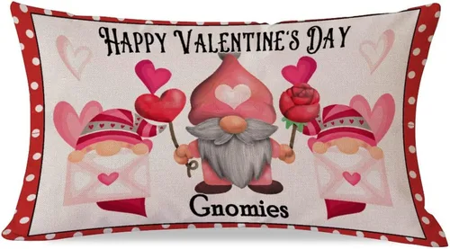 Vista 12 de Feliz día de San Valentín, lindos gnomos con almohadas lumbares de corazón, fundas de almohada decorativas de 12 x 20 pulgadas, funda de cojín