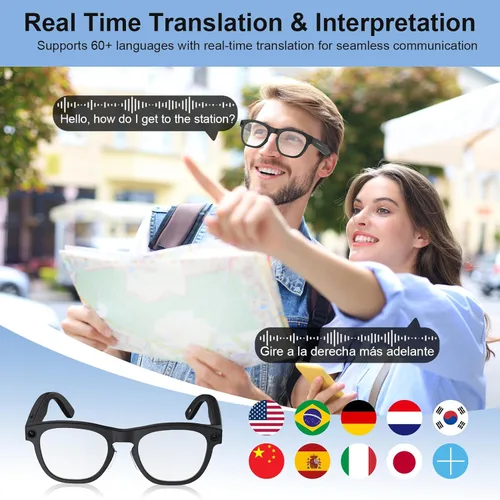 Vista 8 de Lentes inteligentes AI con cámara y Bluetooth, 1080P de grabación de video y fotos para hombres y mujeres, lentes de sol de audio que cambian