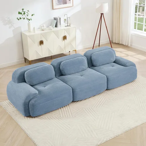 Vista 23 de Sofá moderno comprimido sin armazón de 116", sofás seccionales de 3 plazas para sala de estar, sofá seccional modular de pana verde nube, espuma