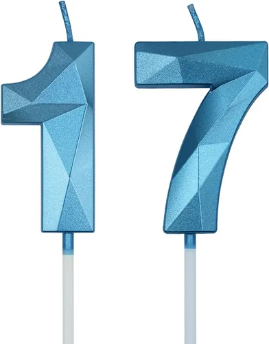 Vista 10 de Velas de cumpleaños número 17 y 71 para pastel, velas doradas con forma de diamante 3D con forma de diamante, decoraciones de cumpleaños