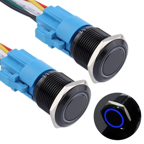 Vista 18 de 2 piezas de interruptor de botón de presión momentáneo de 16 mm 12V-24V LED de anillo 1NO 1NC impermeable (ON)-Apagado Cáscara de botón de metal