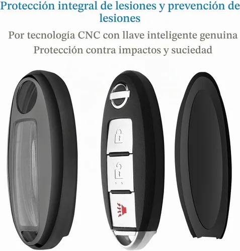 Vista 5 de Funda compatible con llavero Nissan con llavero de cuero, funda de TPU suave para llave inteligente Altima Maxima Rogue Armada Pathfinder Smart Key