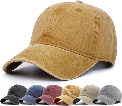 Vista 35 de HH HOFNEN Gorra de béisbol de algodón de sarga lavada y desgastada, vintage, ajustable, para hombre y mujer