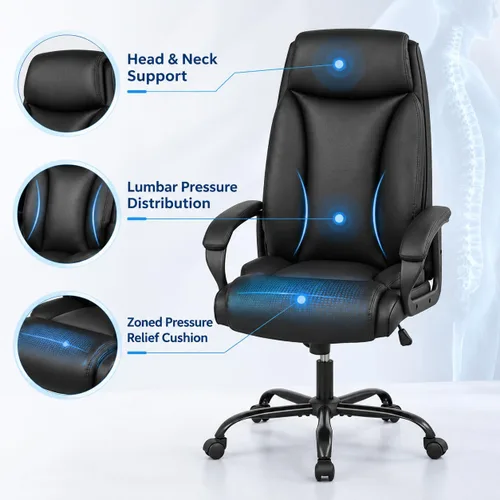 Vista 4 de POWERSTONE Silla de oficina ejecutiva grande y alta, silla de escritorio para computadora, silla giratoria ajustable de cuero con reposabrazos