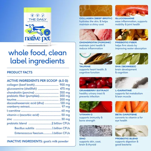 Vista 3 de Native Pet Vitaminas y Suplementos para Perros - Polvo de Vitaminas 11-en-1 para Complemento de Comida de Perro - Colágeno, Glucosamina