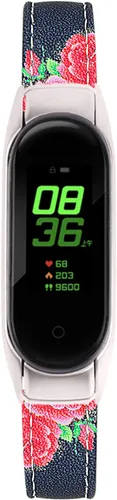 Vista 2 de Mi Band 3 Correa de muñeca, 5.512 in a 7.992 in, correa de cuero genuino, elegante patrón de flores, correa de cuero de repuesto delgada, correa