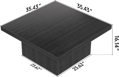 Vista 2 de Mesa de centro cuadrada, mesa de madera para sala de estar, mesa central con una mesa grande, 35.4 x 35.4 pulgadas, para espacios pequeños