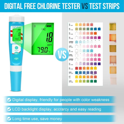 Vista 4 de 7 in 1 Chlorine Meter Digital Chlorine pH Tester Salt pH Meter for Saltwater Pool pH Conductivity for Hydroponic Drink Water TDS Meter YINMIK pH