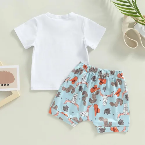 Vista 7 de Kupretty Ropa para bebé niño pequeño, traje de verano de manga corta, camiseta, pantalones deportivos, pantalones cortos casuales, conjunto de 2