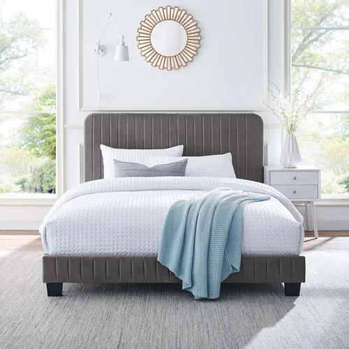 Vista 10 de Modway Celine - Cama con plataforma de terciopelo copetudo y alto rendimiento con canal en color rosa polv