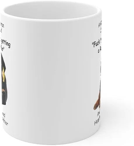 Vista 2 de Taza divertida para mujeres dueñas de mascotas – Taza para café «A Wise Woman Once Said», blanca, 325 ml., Rottweiler - Mujer Sabia 4
