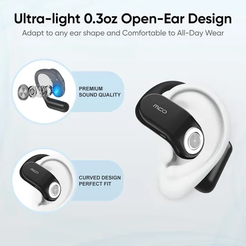 Vista 2 de OJW OWS - Auriculares de oreja abierta Bluetooth con micrófono, Bluetooth 5.4, IPX7 impermeable, ligeros ganchos deportivos inalámbricos
