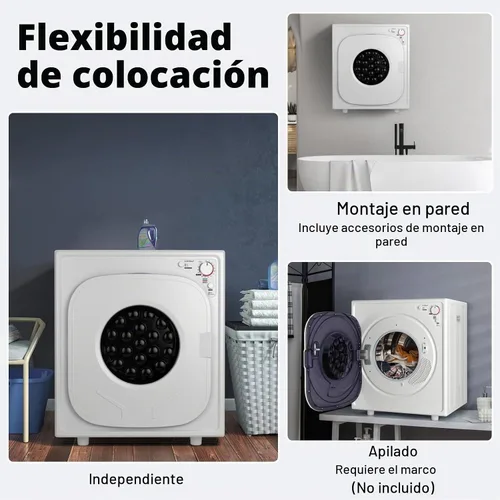 Vista 8 de Secadora portátil de acero inoxidable con panel táctil, 2 modos, 4 programas de secado y ventilación de escape ajustable, 13.2 libras, carga