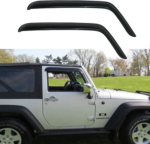 Vista 19 de Deflector de ventilación para visera lateral, montaje exterior, cinta inastillable, protección solar y lluvia, apto para Jeep Grand Cherokee