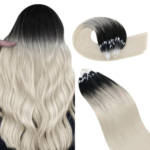 Vista 43 de Ugeat - Extensiones de cabello humano con microanillo, 14 pulgadas, extensiones de cabello Remy con microcuentas de 1 gm/hebra, 50 gms, extensiones