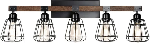 Vista 7 de Lámpara de tocador rústica de 3 luces de jaula negra rústica para baño