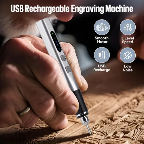 Vista 6 de [Rotatorio de 2 vías mejorado] Bolígrafo de grabado eléctrico con 37 bits, bolígrafo grabador inalámbrico recargable por USB, máquina grabadora