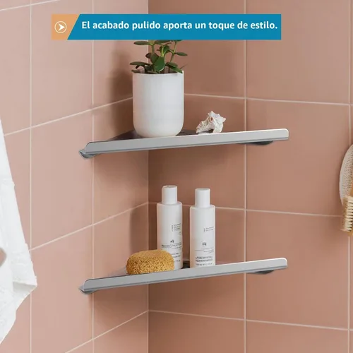 Vista 4 de 2 estantes esquineros de acero inoxidable 304 con tornillos, organizador de ducha triangular, soporte de jabón de montaje en pared para baño