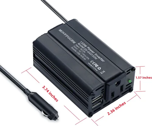 Vista 8 de Inversor de corriente de 150 W 12 V CC a 110 V AC adaptador de enchufe de coche convertidor de salida con cargador de coche de CA dual USB 2.4A