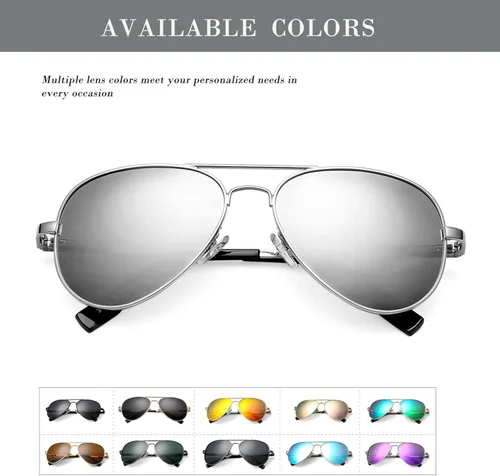 Vista 8 de HJSTES Gafas de sol polarizadas de aviador para mujeres y hombres, persianas de metal clásicas, lentes de espejo 100% bloqueo UV, 2.283in