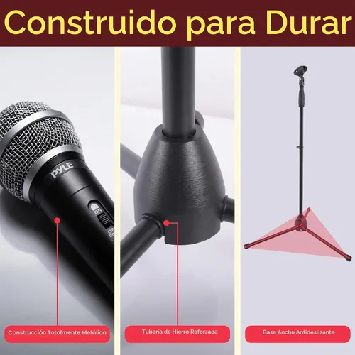 Vista 4 de Pyle PDMIC88ST - Kit de micrófono dinámico de mano profesional - Micrófono vocal unidireccional con cable con bolsa de transporte, soporte