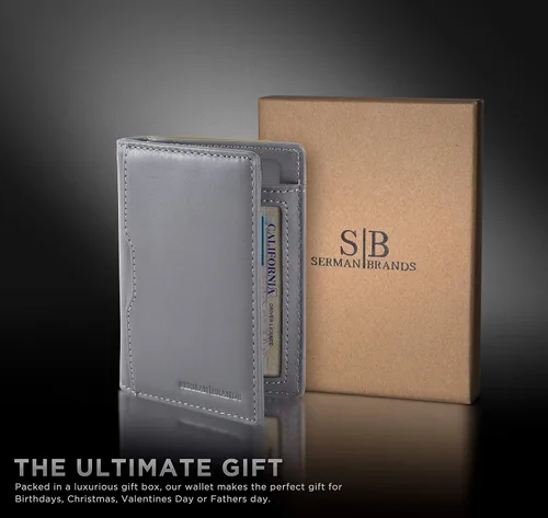 Vista 6 de SERMAN BRANDS - Billeteras para hombre, piel delgada, con bloqueo RFID, bolsillo frontal, plegable, para viajes, delgadas