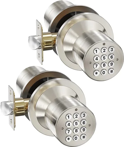 Vista 11 de Cerradura de entrada sin llave con código, pomo de puerta digital con teclado para dormitorio, puerta principal, garaje, hogar, apartamento, bronce