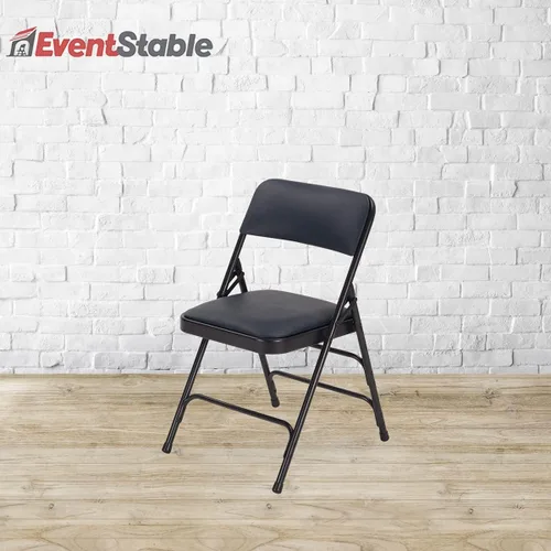 Vista 2 de EventStable TitanPRO - Silla plegable de metal azul marino, asiento acolchado de vinilo, silla plegable acolchada, sillas plegables duraderas