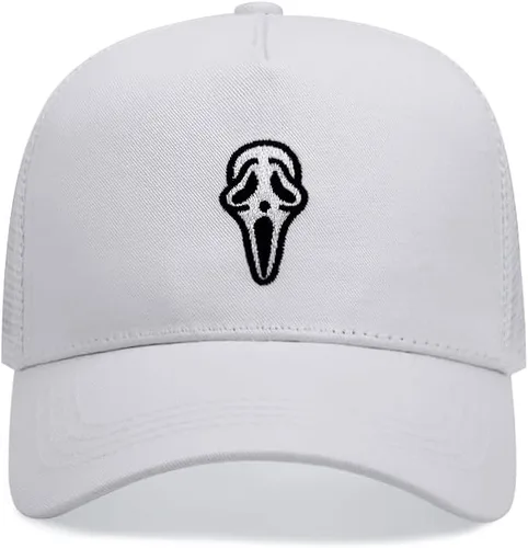 Vista 2 de Gorra de camionero de 5 paneles con cara divertida para hombres y mujeres, gorra de béisbol de calavera para Halloween
