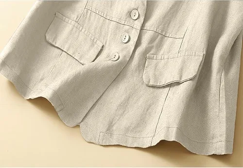 Vista 7 de UATKIMI Chaleco de lino de algodón para mujer, casual, holgado, cuello en V, sin mangas, chaqueta, Beige
