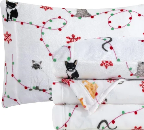 Vista 26 de Elegant Comfort - Juego de sábanas de franela de terciopelo de lujosamente suave de 4 piezas para las fiestas - Calidad premium - Juego de sábanas