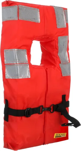 Vista 3 de SEACHOICE Chaleco y chaqueta comercial tipo I para uso en alta mar, naranja fluorescente, paneles reflectantes, varios tamaños