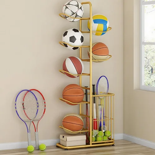 Vista 11 de Basketball Storage Rack, Sports Equipment Organizer, Yoga Mat Storage Basket, Multi-Tier Ball Storage Rack with Adjustable Feet for Garages, Courts