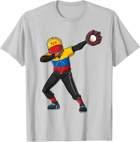 Vista 67 de Baseball Dabbing Venezuela Player Catcher Pitcher Hombres Niños Camiseta, Negro