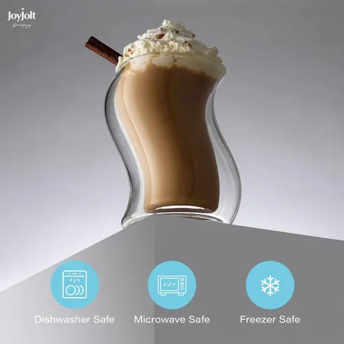 Vista 2 de JoyJolt Pivot - Vasos de doble aislamiento, juego de 2 excepcionales vasos de café helado de 13.5 onzas, elegantes vasos de bar para café, té