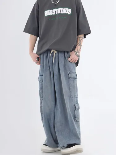 Vista 3 de Y2K Pantalones Vaqueros holgados Grunge Mujer Emo Cargo Pantalón Pierna Ancha Demin Fairycore Ropa Alternativa Gótica Jogger Streetwear