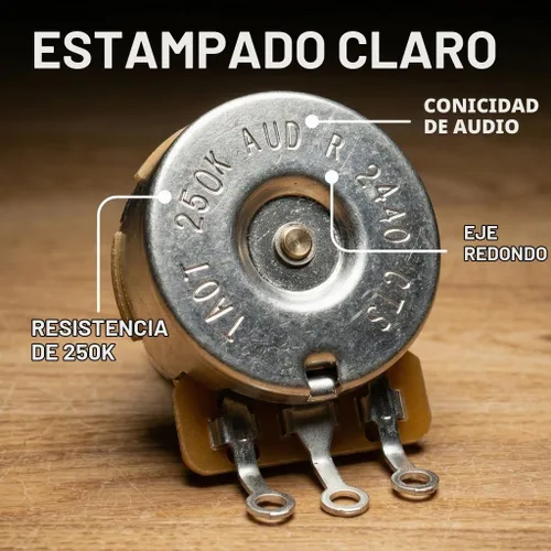 Vista 6 de Potenciómetro CTS 250k para guitarra - Eje sólido corto personalizado, cono de audio, 10% de tolerancia (2x)