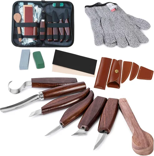 Vista 7 de Juego de herramientas de tallado de madera, kit de cuchillos para tallar detalles y gancho para principiantes, cuchillo de corte para cuchara, taza