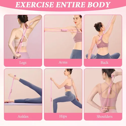 Vista 4 de Paquete de 2 bandas de resistencia de figura 8, fácil de usar, portátil, ideal para yoga, pilates y entrenamientos de cuerpo completo, perfecto