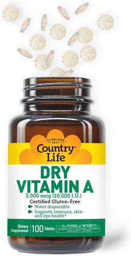 Vista 3 de Country Life Vitamina A 10,000 UI – Suplemento de apoyo inmunológico, para la piel y la salud ocular, certificado sin gluten, vegano, halal, kosher