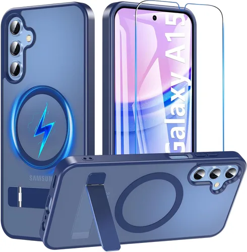 Vista 16 de OWKEY Funda magnética para Samsung Galaxy A15 5G con protector de pantalla y soporte, funda magnética para protección de grado militar Magsafe a