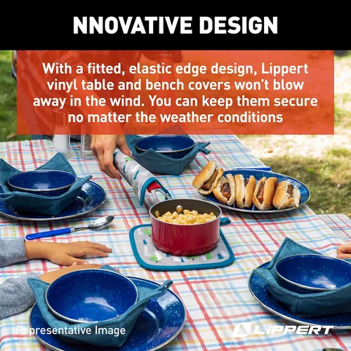 Vista 5 de Lippert Juego de manteles de vinilo para camping y picnic con material 100% PEVA, tela impermeable y resistente a las manchas