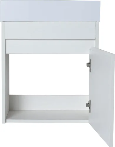 Vista 6 de Malwee Tocador de baño flotante de 18 pulgadas con fregadero, combo de tocador blanco moderno para baño pequeño, armario montado en la pared lateral