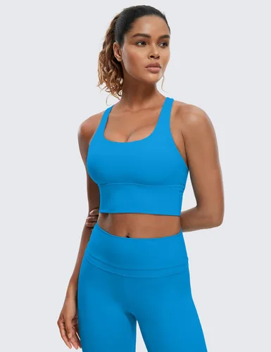 Vista 2 de CRZ YOGA - Brasieres deportivos de linea larga con tirantes delgados para mujer, sin aros, acolchados, cruzados, para yoga, cortados, sin mangas