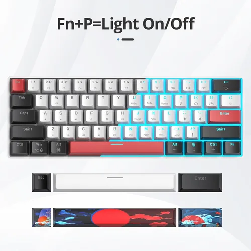 Vista 3 de surmen Teclado mecánico 60% para juegos con interruptor lineal rojo, mini teclado compacto con cable retroiluminado 60% para computadoras portátiles