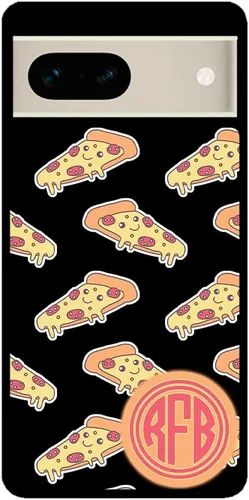 Vista 2 de Smiley Face Pepperoni Pizza - Funda personalizada de goma negra con monograma compatible con Google Pixel 10, 10 Pro, 10 Pro XL, 9a, 9 Pro, Pixel 9